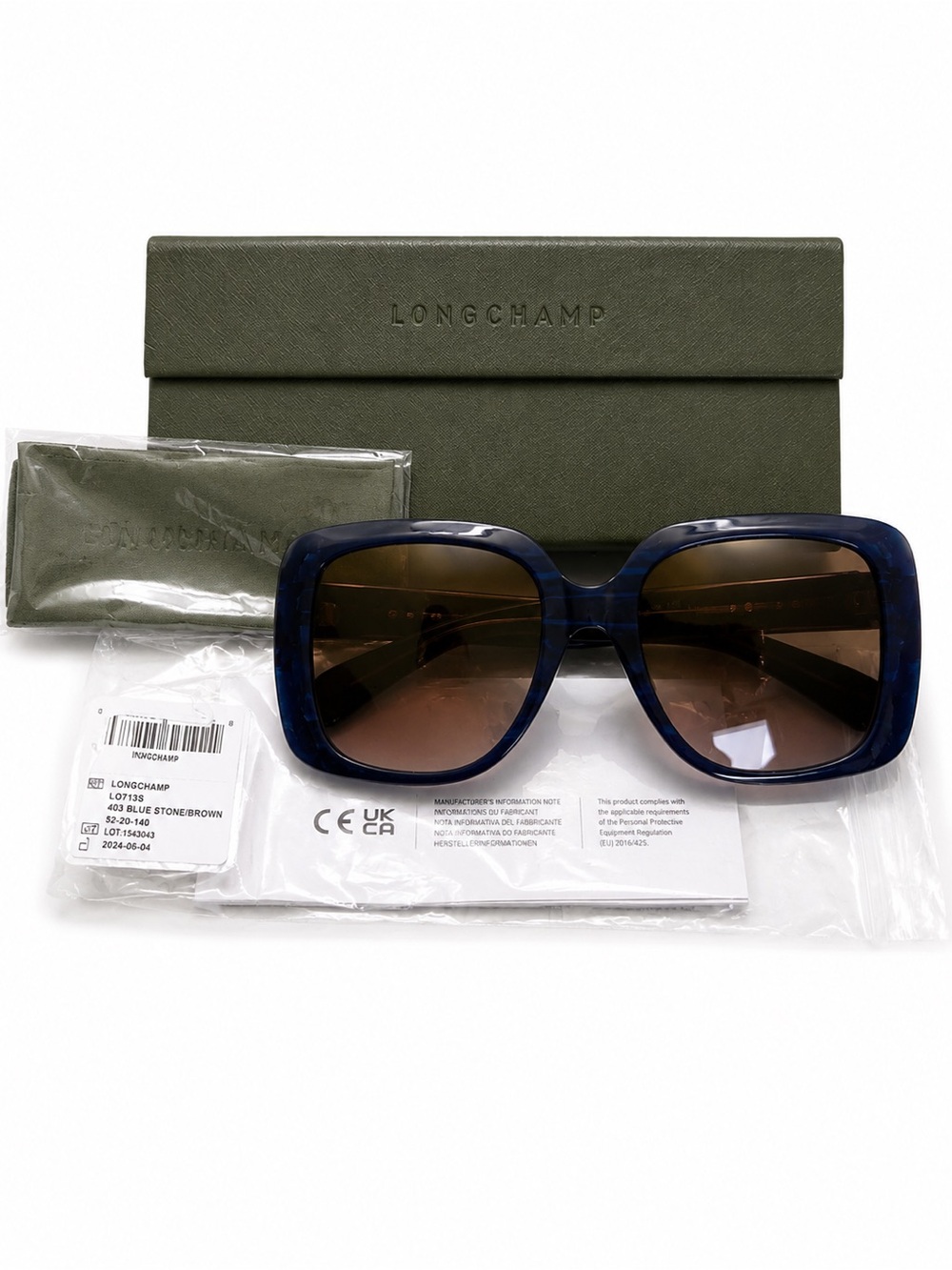 Longchamp Navy Acetate Sunglasses with Brown Accent